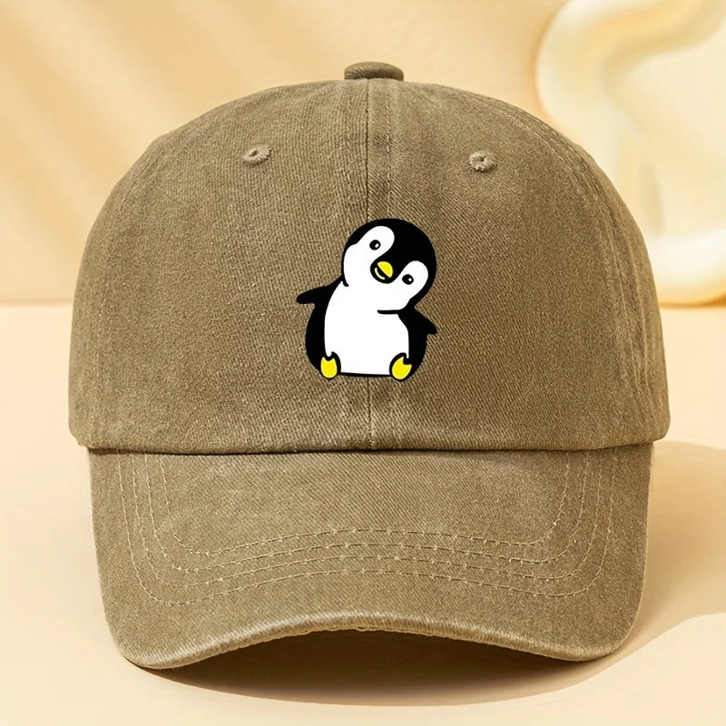 Retro Washed Penguin Cartoon Printed Baseball Cap Suitable for Men and Women