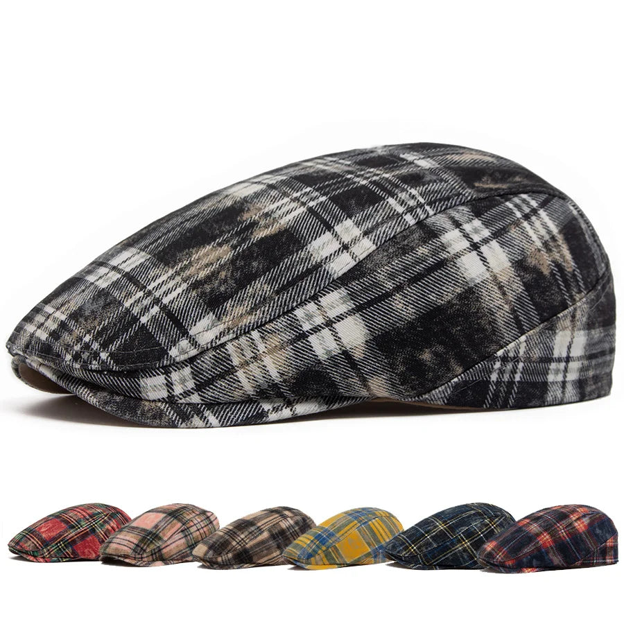 Y2k Plaid Beret Summer Women Hat Vintage Caps For Men