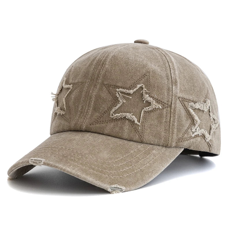 New Women's Five Pointed Star Design Washed Cotton Baseball Cap