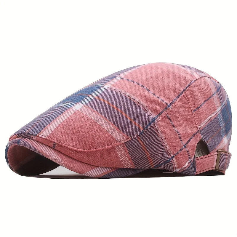 Men's Plaid Pattern Flat Cap Newsboy Hat Women Beret