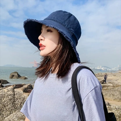 Fashion Adjustable Denim Bucket Hat Big Brimmed UV Protection