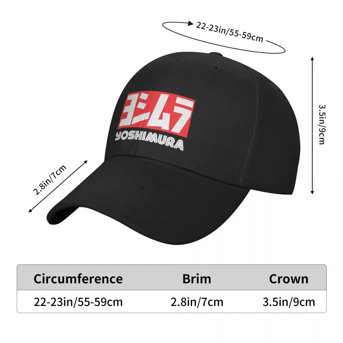 Yoshimura Motorcycle Racing Black Baseball Hat with Bold Red & White Logo, Perfect for Sports Fans