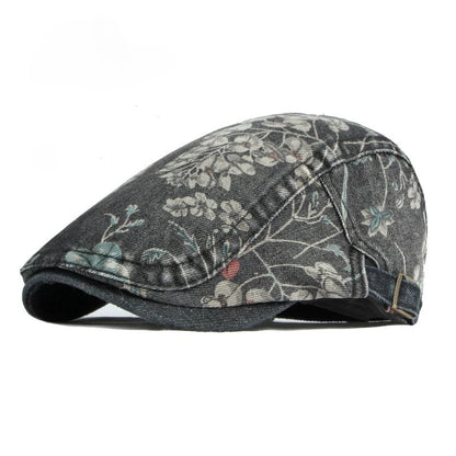 New Vintage Print Denim Beret Women Men Cotton Newsboy Cap
