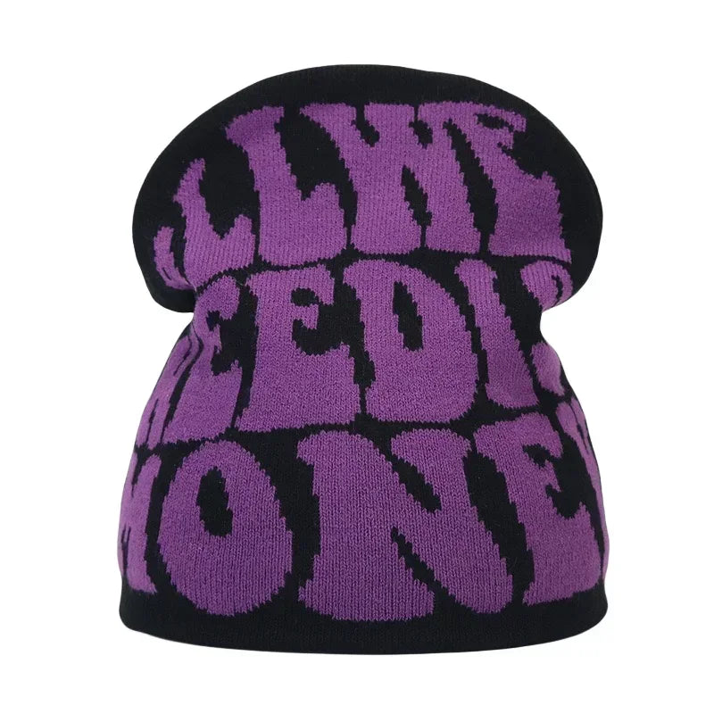 Y2K Letter Knitted Winter Autumn Beanie Cap Men Women