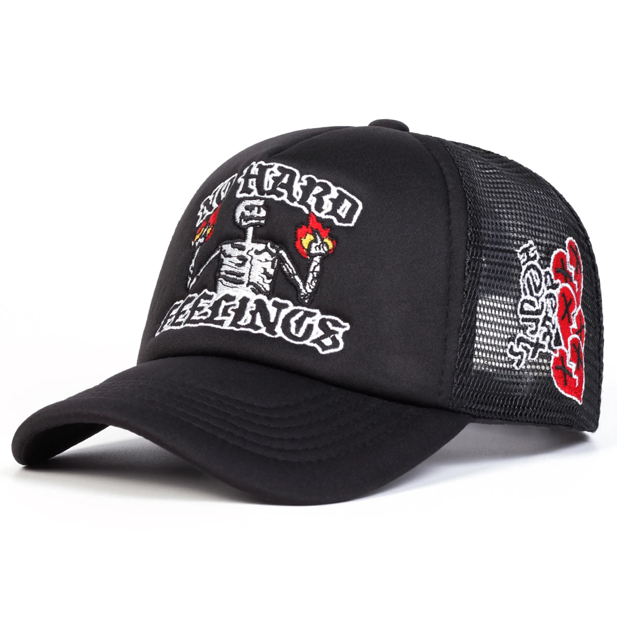 Unisex Skull Flame Embroidery Baseball Net Caps Spring and Summer