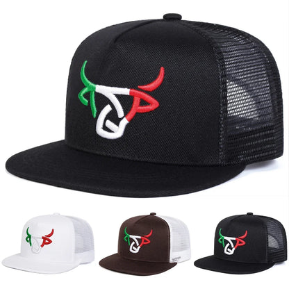 Unisex Ox Head Embroidery Hip-hop Net Hats Spring and Summer
