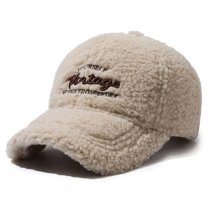 Trendy Warm Lambswool Baseball Caps Windproof Women Hats