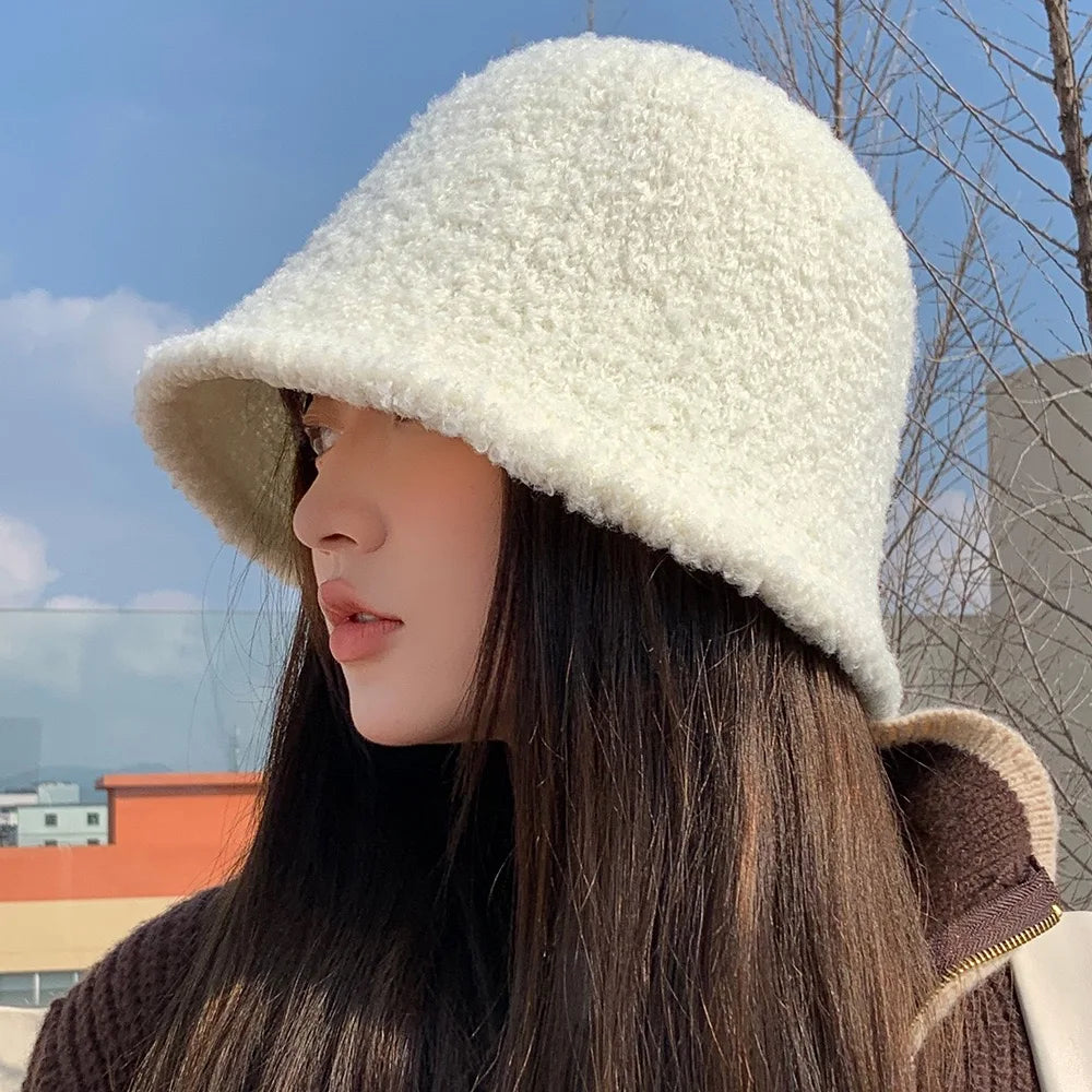 Wool Bucket Hat - Fashionable & Warm Winter Beanie, Cute Round Top Cap for Women & Girls (Unisex)