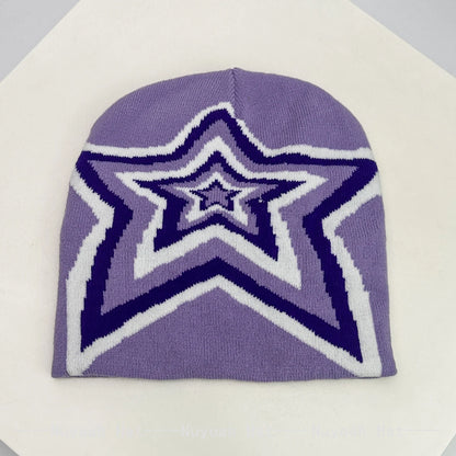 New Men Women Jacquard Five Pointed Star Love Knitted Hats