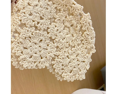 Summer Breathable Hollowed Out Knitted Hat Flowers Lace Beret Cap