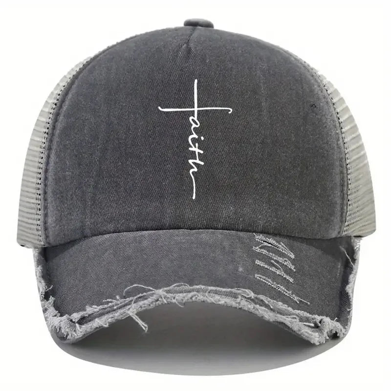 Sponge Washed Cotton Faith Print Baseball Cap Women Men Summer