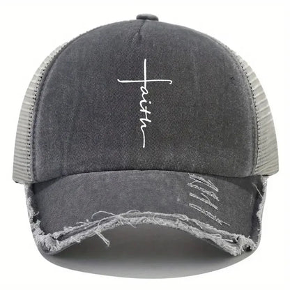 Sponge Washed Cotton Faith Print Baseball Cap Women Men Summer
