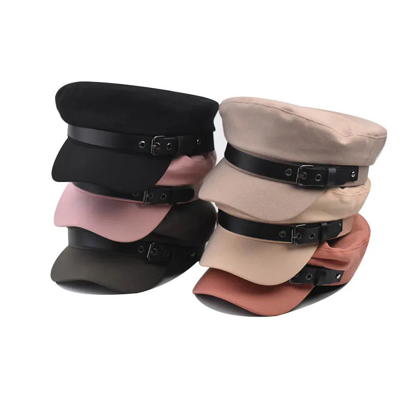 Belt Buckle Flat Top Duck Hat Fashion Trend Beret Artist Octagonal Cap