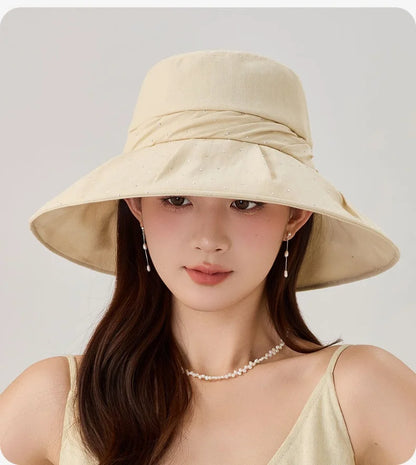 Brimmed Fabric Hat For Women Elegant Foldable Sun Hat