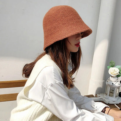 Hip Hop Korean Thicken Warmer Knitted Autumn Felt Wool Hat Bucket Hat