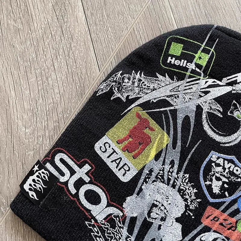 Patch Print Beanie Black Cap