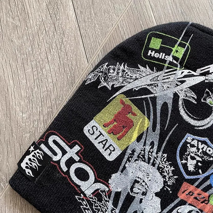 Patch Print Beanie Black Cap