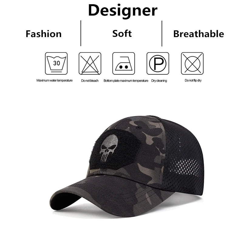 Unisex Skull Embroidered Top With Patch Breathable Baseball Caps Adjustable Sunscreen Hat