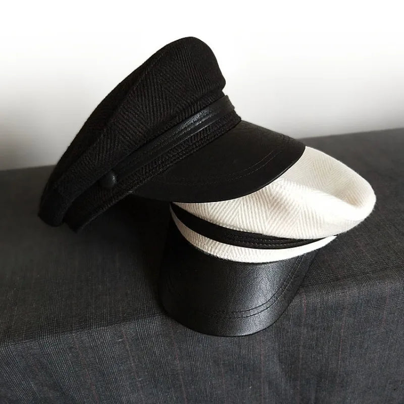 Women Wool Flat Navy Hat, Autumn Winter Small Brim Vintage Beret Painter Cap