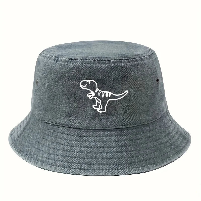 Fisherman's Hat Retro Washed Hat Flat Top Sunshade Hat Dinosaur Print