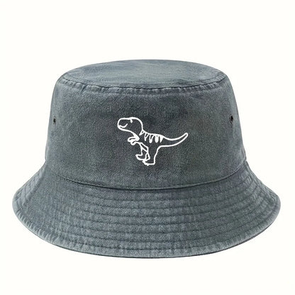 Fisherman's Hat Retro Washed Hat Flat Top Sunshade Hat Dinosaur Print
