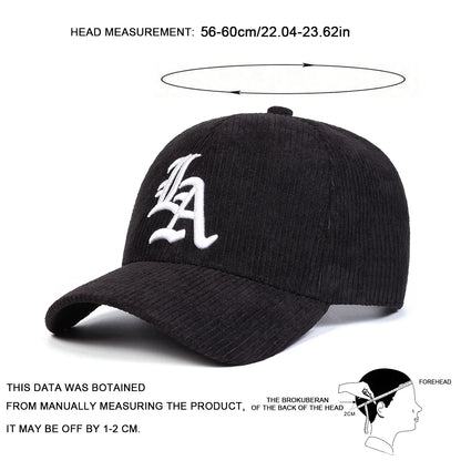 Unisex Gothic LA Embroidery Corduroy Baseball Caps