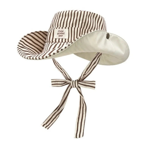 New Wide Brim Reversible Bucket Hat UV Protection Foldable Striped Sun Hat