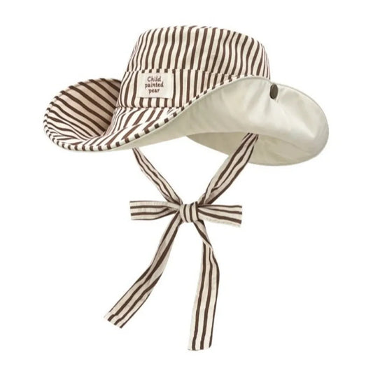 New Wide Brim Reversible Bucket Hat UV Protection Foldable Striped Sun Hat