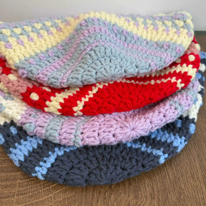 Vintage Handmade Crochet Contrast Striped Knitted Bucket Hat