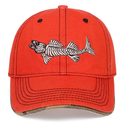 Fish Bone Embroidered Baseball Cap Men's and Women's