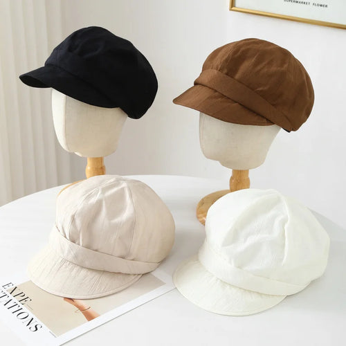 Women's New Simple Soft Brim Beret Cap Spring Summer Pleated Hat