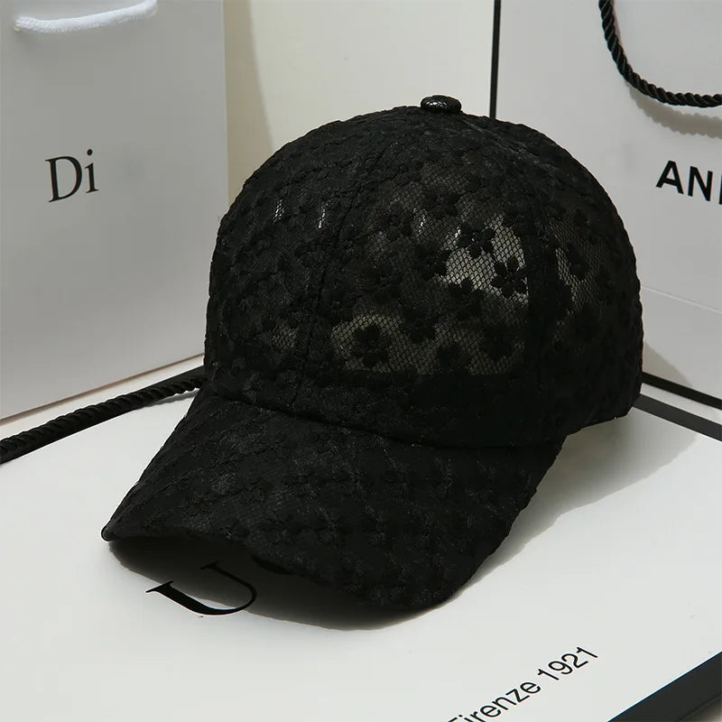 Spring and Summer Women's Face Covering, Casual Hollow Flower Baseball Cap