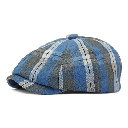 Plaid Beret Hat Short Brim Thin Lightweight Unisex British Retro Artist Cap