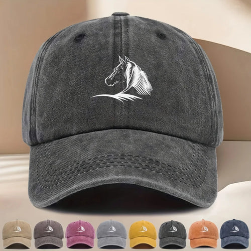 Women's Horse Print Baseball Cap, Elegant Horse Head Design, Durable Textile Fabric