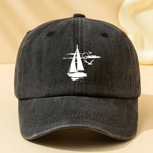 Sailing Printed Retro Washed Baseball Cap with Soft fabric Suitable for Outdoor Camping, Cycling, and Casual Street Wear