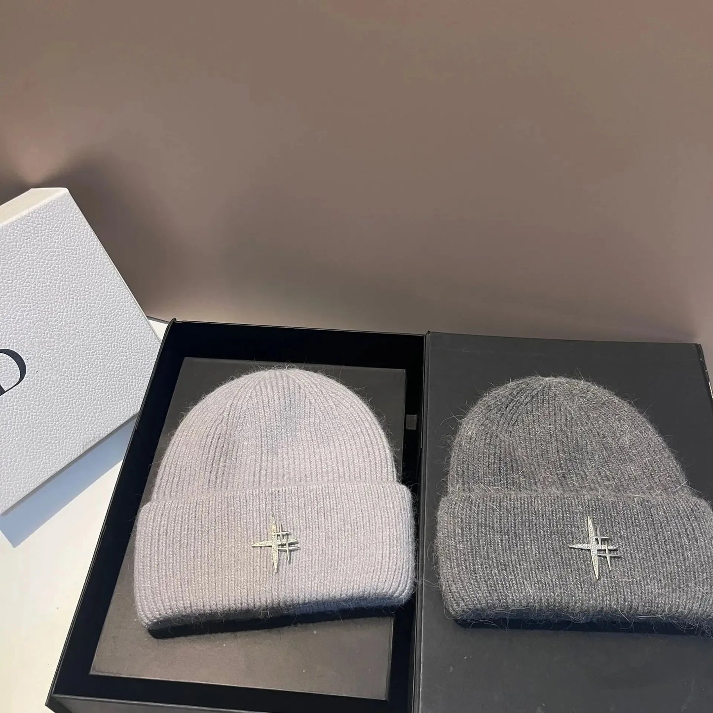 Women Luxury Rhinestone Logo Warm Wool Ear Hat