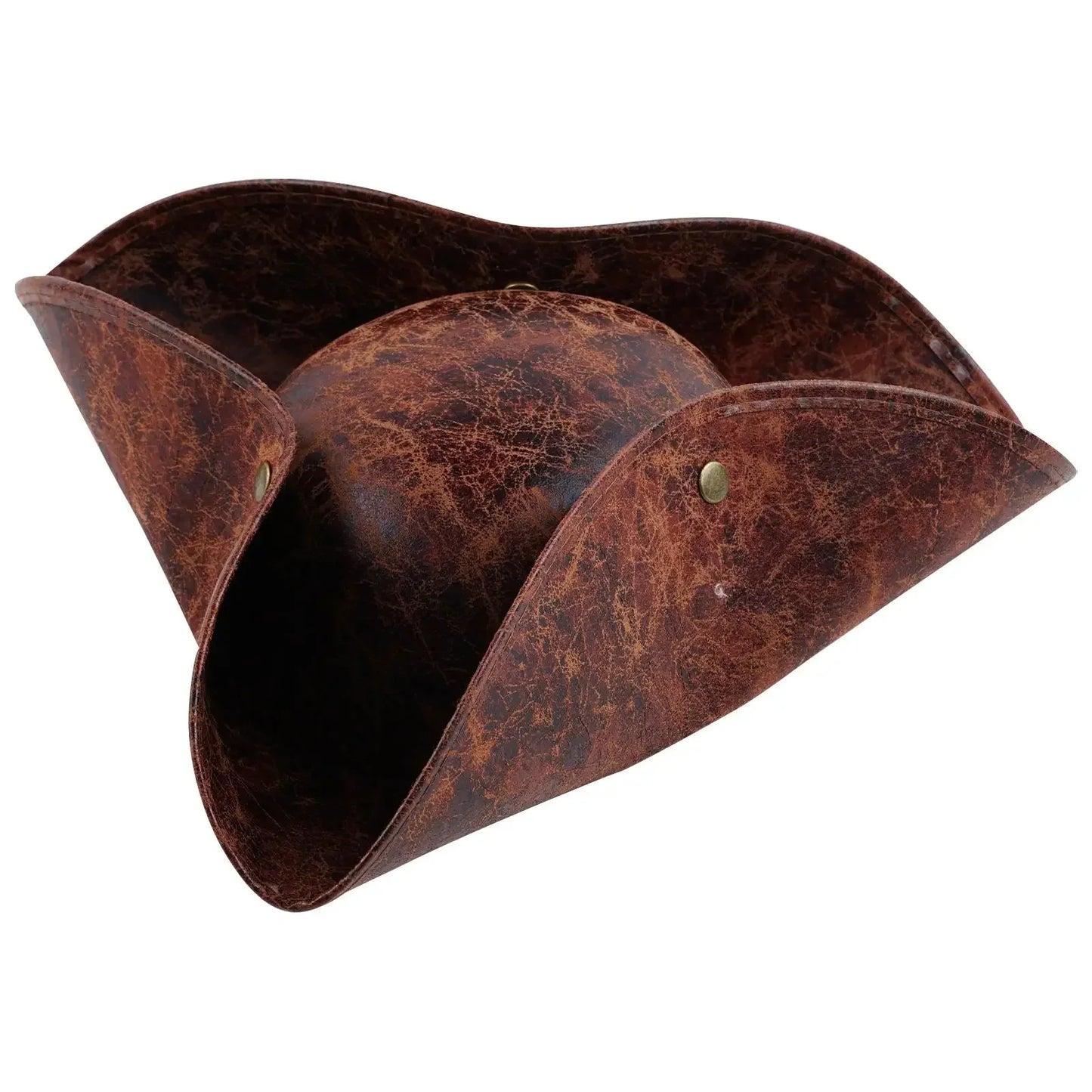 Faux Leather Pirate Hat Brown Captain Hat Vintage Button Masquerade Party Cosplay