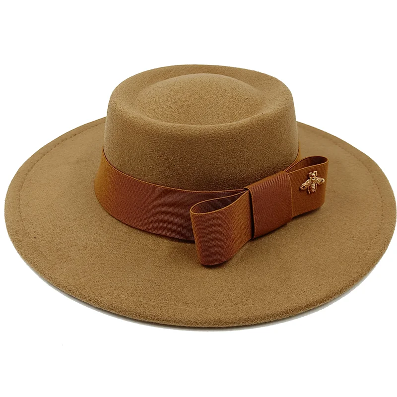 Bow Tie Fedora Hat Winter Round Bumpy Surface Flat Top