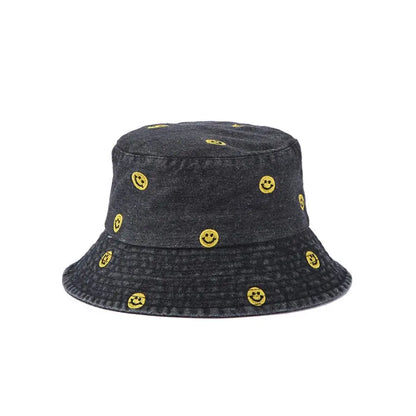 Spring Summer Strawberry Embroidery Denim  Bucket Hat