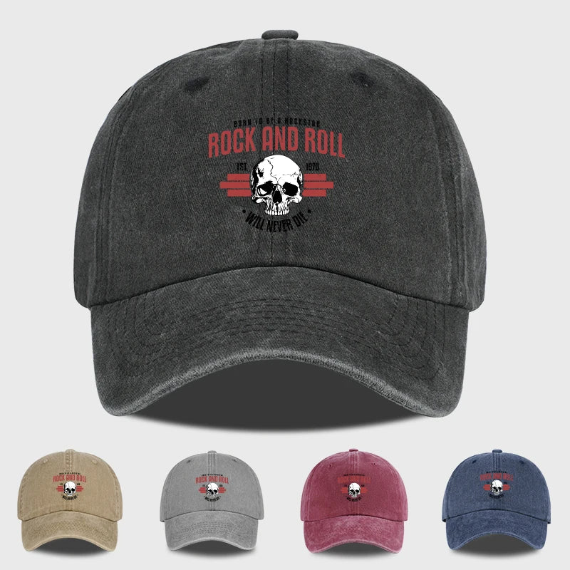 Rock Skull Print Washed Baseball Cap Soft Comfortable Lightweight Breathable Adjustable Style