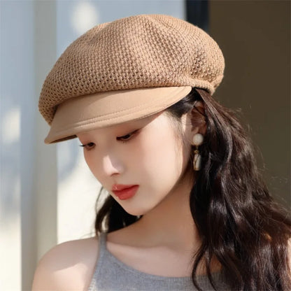 Summer Mesh Berets For Women Hollow Breathable Octagonal Cap