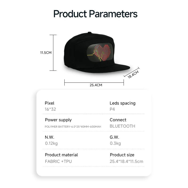 Screen Cap Bluetooth Connection App Control Display Baseball Hat