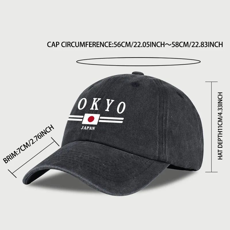 TOKYO JAPAN Printed Washed Baseball Cap Tokyo Japan Urban Style Classic Fashion Daily Commuting