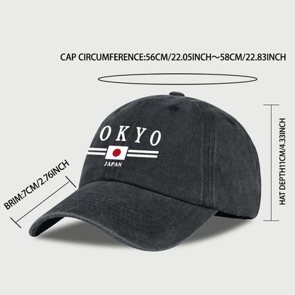 TOKYO JAPAN Printed Washed Baseball Cap Tokyo Japan Urban Style Classic Fashion Daily Commuting