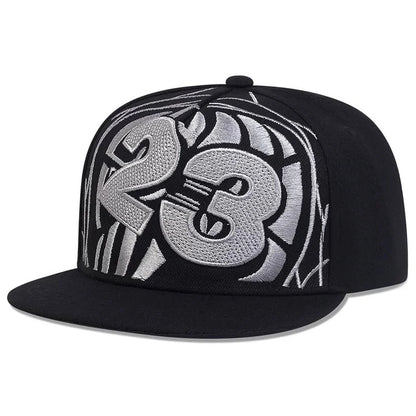 Streetwear 23 Digit Embroidery Flat Brim Snapback Cap Unisex Adjustable Hip Hop Baseball Hat