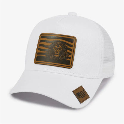 New Leather Label Lion Mesh Cap Men's Trucker Hat