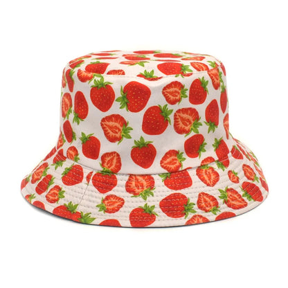 Reversible Strawberry Fruit Print Bucket Hats Women Men Summer