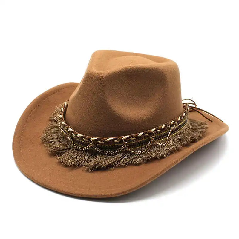 Wide Brim Fedora Hat With Braided Tassel Band - Church Jazz Hat