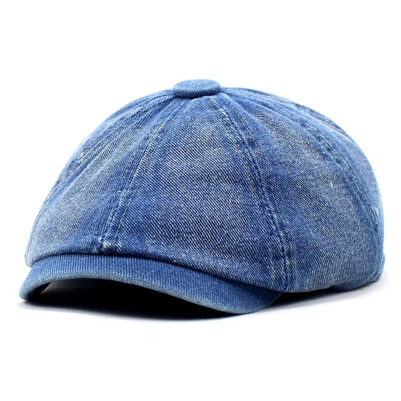 Denim Newsboy Cap Men Women Cotton Eight Panel Hat