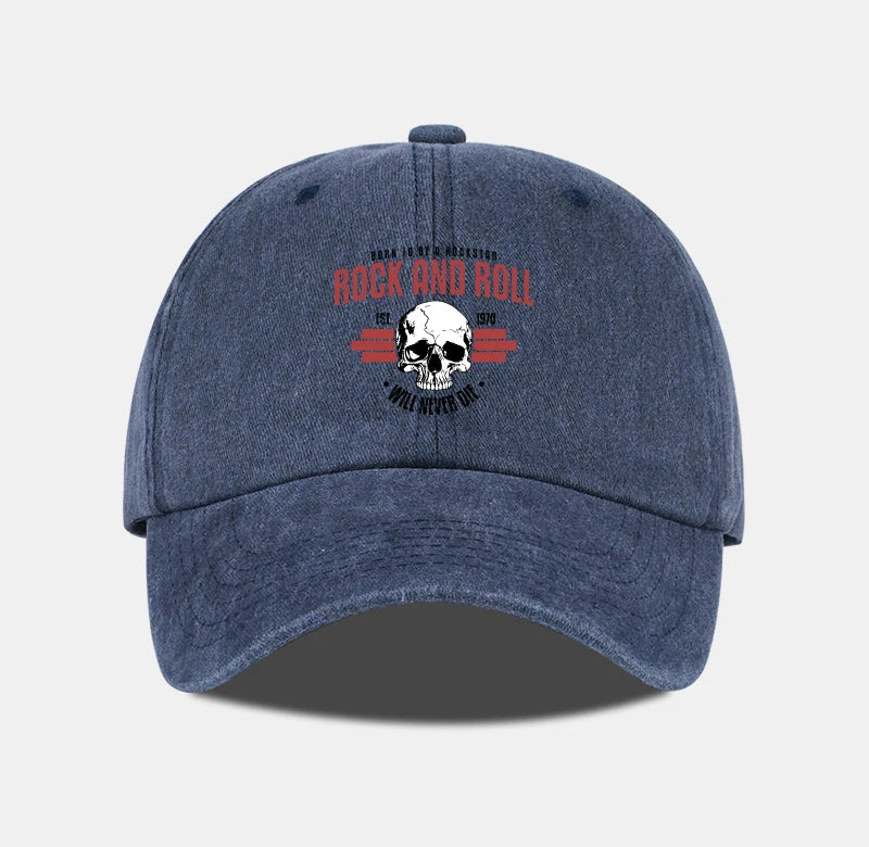 Rock Skull Print Washed Baseball Cap Soft Comfortable Lightweight Breathable Adjustable Style